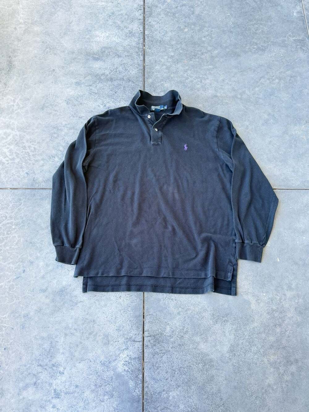 Polo Ralph Lauren Men's XL Long Sleeve Polo Black Shirt Purple Pony